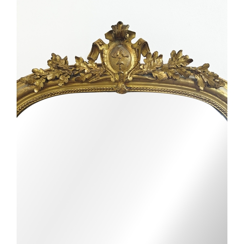 145 - WALL MIRROR, circa 1870, Spanish giltwood and gesso with arched, oak leaf and cartouche crested fram... 