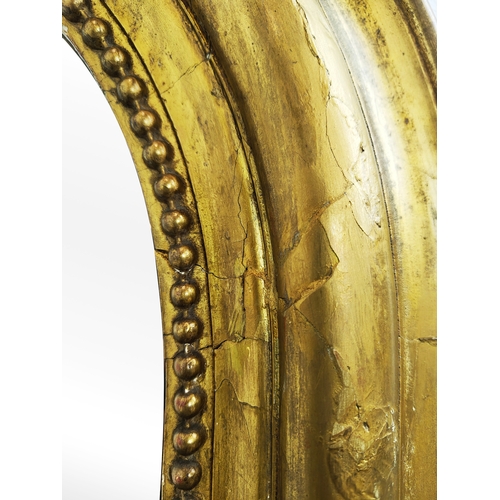 145 - WALL MIRROR, circa 1870, Spanish giltwood and gesso with arched, oak leaf and cartouche crested fram... 