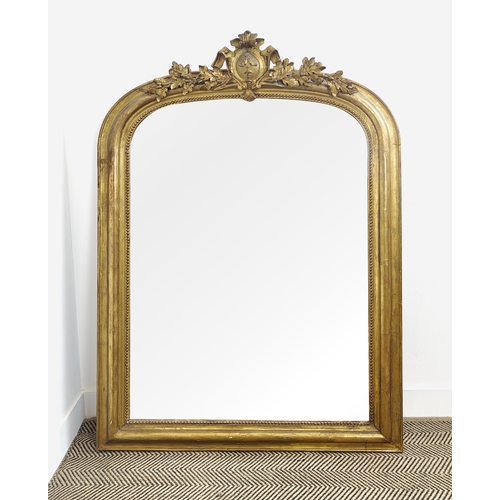 145 - WALL MIRROR, circa 1870, Spanish giltwood and gesso with arched, oak leaf and cartouche crested fram... 