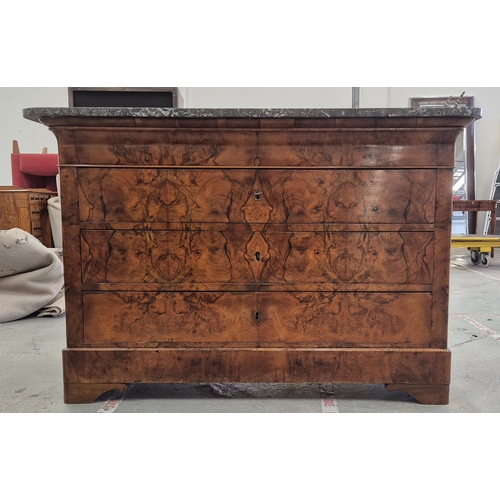 146 - COMMODE, Louis Philippe, burr walnut with grey marble top above four drawers, 86cm H x 131cm W x 61c... 