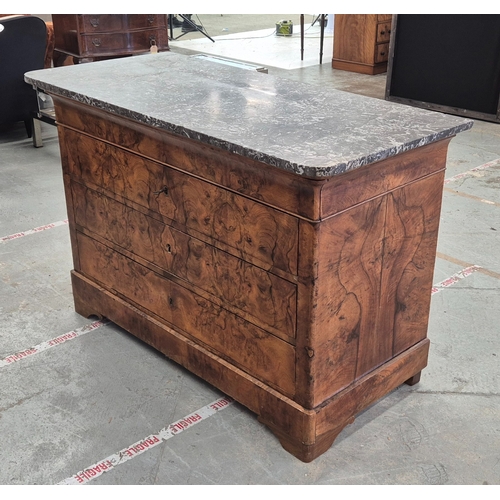 146 - COMMODE, Louis Philippe, burr walnut with grey marble top above four drawers, 86cm H x 131cm W x 61c... 