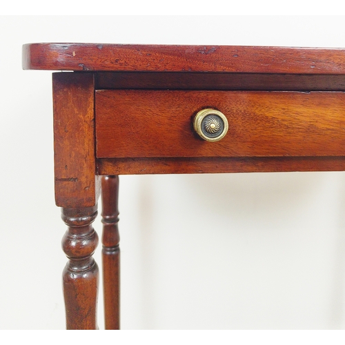 150 - WRITING TABLE, 19th century mahogany with single drawer, 79cm H x 69cm W x 38cm D.