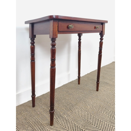 150 - WRITING TABLE, 19th century mahogany with single drawer, 79cm H x 69cm W x 38cm D.