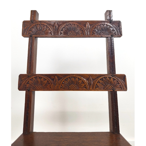 154 - METAMORPHIC LIBRARY CHAIR/STEPS, late Victorian oak with brown leather treads, chair, 88cm H x 44cm ... 