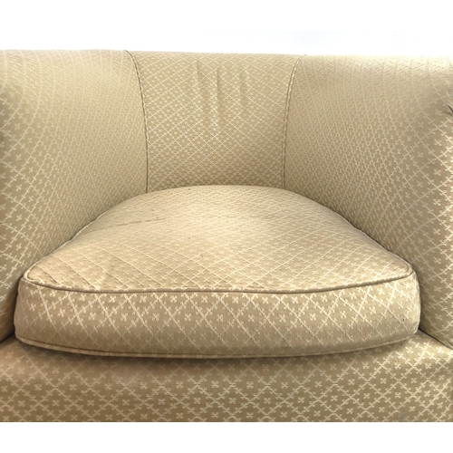 155 - TUB CHAIR, Edwardian mahogany in cream patterned material, 77cm H x 74cm W x 75cm D.