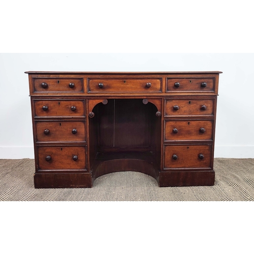 156 - KNEEHOLE DESK, Victorian mahogany with nine drawers, 75cm x 123cm W x 53cm D.