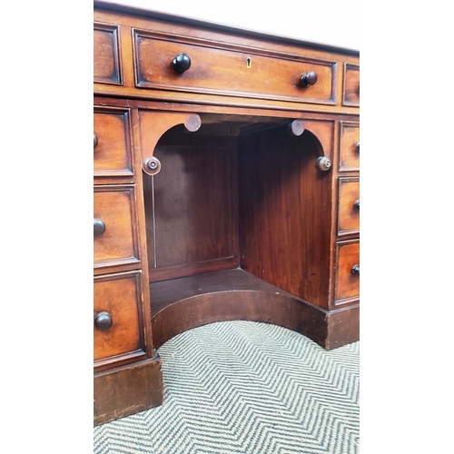 156 - KNEEHOLE DESK, Victorian mahogany with nine drawers, 75cm x 123cm W x 53cm D.