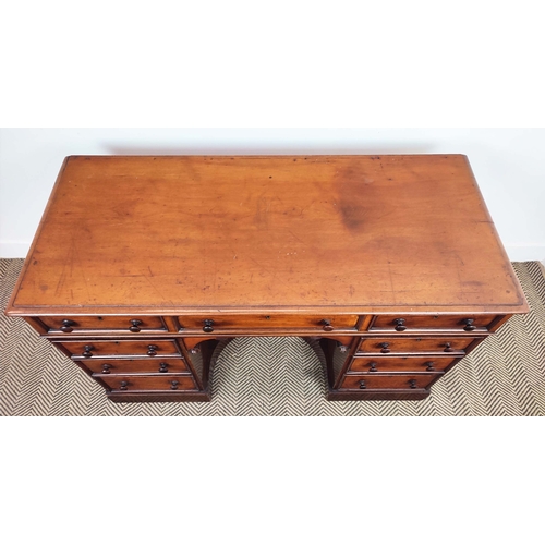 156 - KNEEHOLE DESK, Victorian mahogany with nine drawers, 75cm x 123cm W x 53cm D.