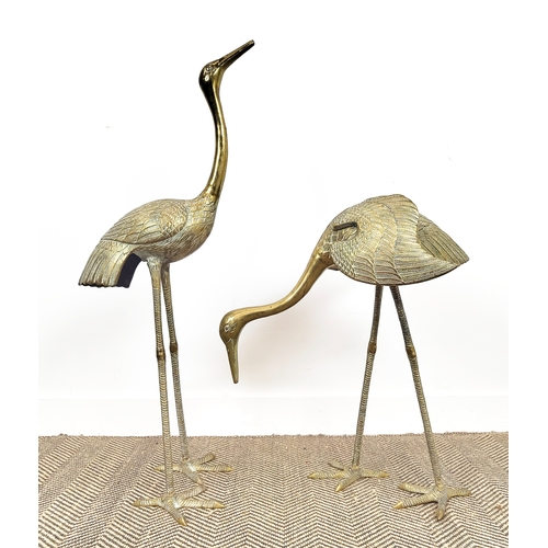 18 - A PAIR OF BRASS CRANE BIRD FIGURES, floor standing, 104cm H. (2)