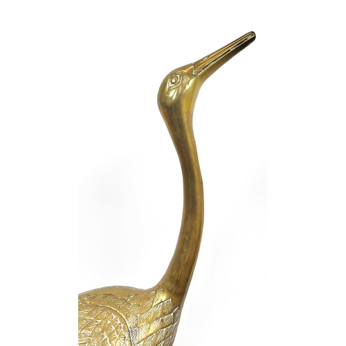 18 - A PAIR OF BRASS CRANE BIRD FIGURES, floor standing, 104cm H. (2)