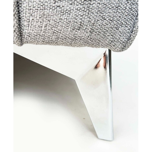 185 - ARMCHAIR, contemporary grey fabric upholstered with chromed supports, 90cm W.