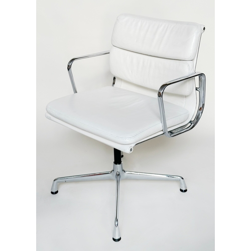 186 - REVOLVING DESK CHAIR BY VITRA, 1970s white leather soft pad, revolving on chromium base, 'Vitra' lab... 