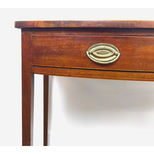 187 - BOWFRONT WRITING TABLE, George III mahogany and boxwood strung, circa 1790, with frieze drawer, 77cm... 