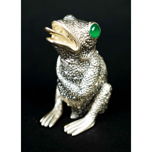 20 - A PAIR OF FROG FIGURAL SALT AND PEPPER POTS, silver plated.