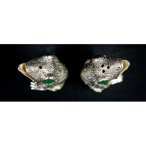 20 - A PAIR OF FROG FIGURAL SALT AND PEPPER POTS, silver plated.