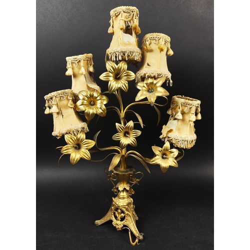 22 - A PAIR OF GILT METAL TABLE LAMPS, French taste, together with a pair of small girandoles. (4)