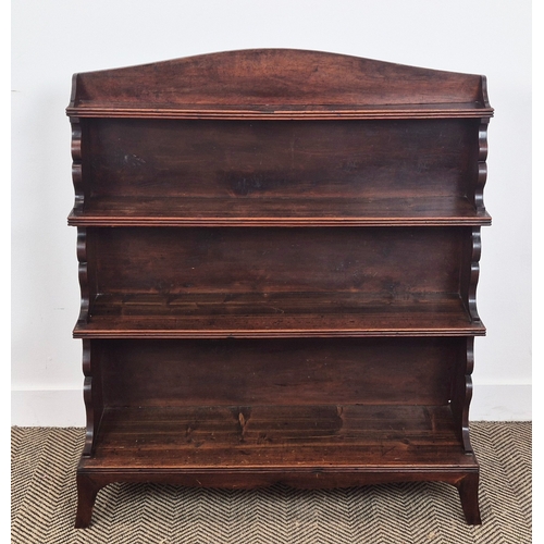 225 - AN EARLY 19TH CENTURY WATERFALL BOOKSHELF, Georgian mahogany and pine, on splayed bracket feet, 107c... 