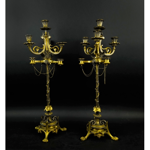 26 - A PAIR OF VICTORIAN SIX BRANCH CANDELABRA, 76cm H.