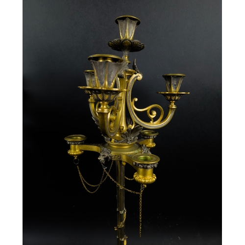 26 - A PAIR OF VICTORIAN SIX BRANCH CANDELABRA, 76cm H.