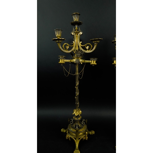 26 - A PAIR OF VICTORIAN SIX BRANCH CANDELABRA, 76cm H.