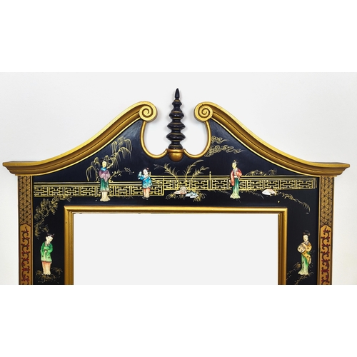 272 - WALL MIRROR, Chinese design with applied figural detail, 92cm W x 129cm H.