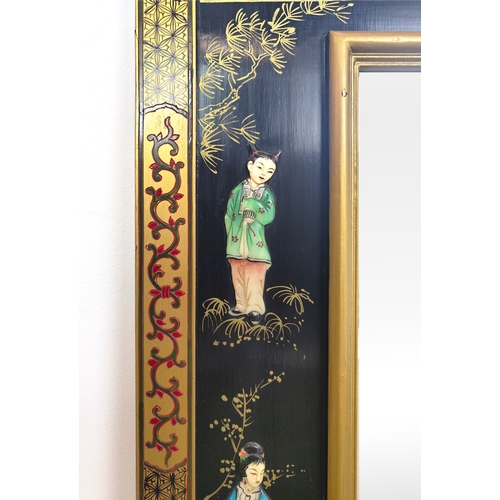 272 - WALL MIRROR, Chinese design with applied figural detail, 92cm W x 129cm H.