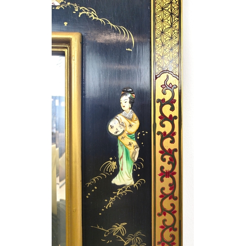 272 - WALL MIRROR, Chinese design with applied figural detail, 92cm W x 129cm H.