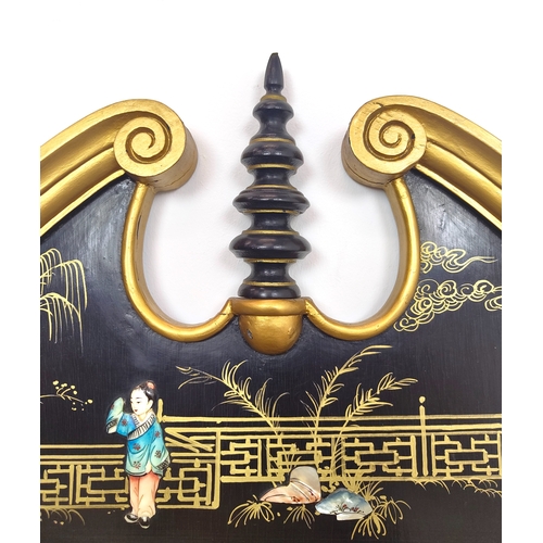 272 - WALL MIRROR, Chinese design with applied figural detail, 92cm W x 129cm H.