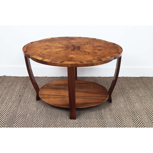 273 - LOW TABLE, Art Deco walnut with shaped oval top, 51cm H x 75cm W x 50cm D.