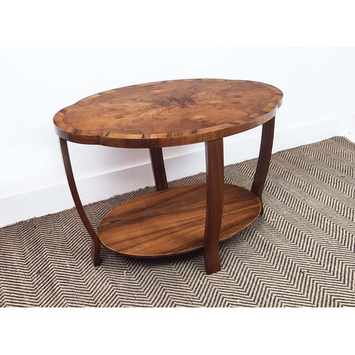 273 - LOW TABLE, Art Deco walnut with shaped oval top, 51cm H x 75cm W x 50cm D.