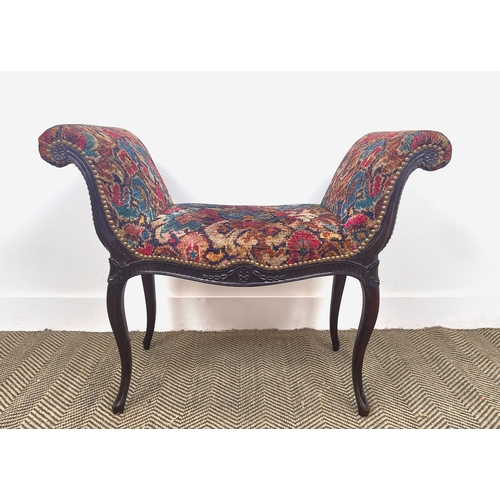 274 - GREGORY & CO WINDOW SEAT, late Victorian mahogany in Designers Guild patterned chenille, stamped, 65... 