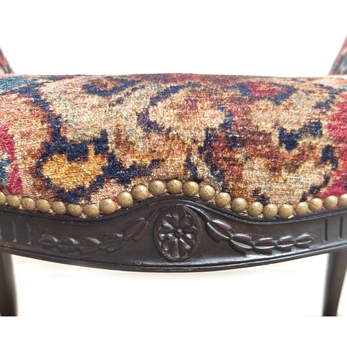 274 - GREGORY & CO WINDOW SEAT, late Victorian mahogany in Designers Guild patterned chenille, stamped, 65... 