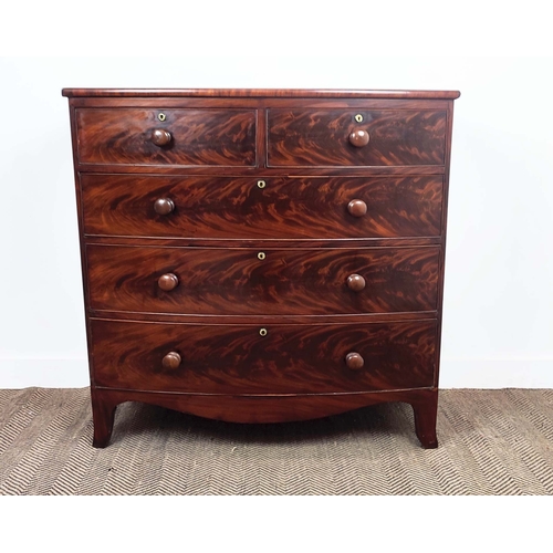 276 - BOWFRONT CHEST, early Victorian mahogany of five drawers, 106cm H x 107cm W x 52cm D.