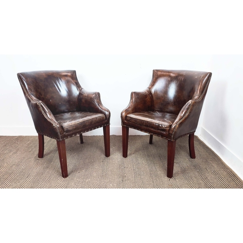 301 - BRIDGE CHAIRS, a pair, close nailed brown leather, 84cm H x 63cm W x 70cm D. (2)