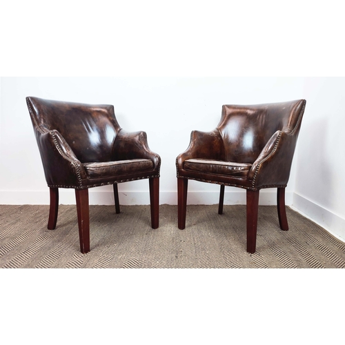 301 - BRIDGE CHAIRS, a pair, close nailed brown leather, 84cm H x 63cm W x 70cm D. (2)