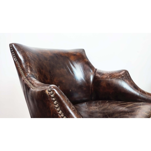 301 - BRIDGE CHAIRS, a pair, close nailed brown leather, 84cm H x 63cm W x 70cm D. (2)