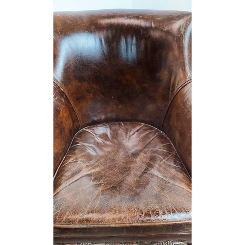 301 - BRIDGE CHAIRS, a pair, close nailed brown leather, 84cm H x 63cm W x 70cm D. (2)