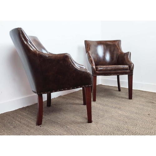 301 - BRIDGE CHAIRS, a pair, close nailed brown leather, 84cm H x 63cm W x 70cm D. (2)