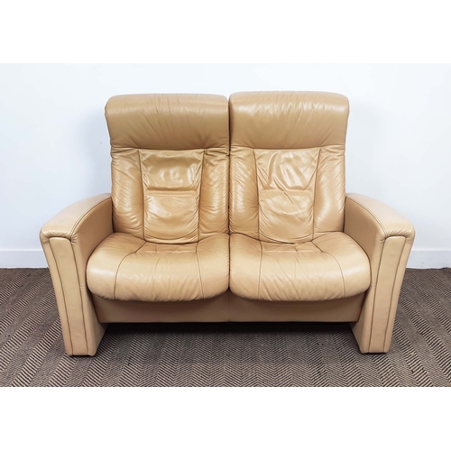 302 - STRESSLESS RECLINING SOFA, cream leather with twin reclining seats, 104cm H x 150cm W x 75cm D,   11... 