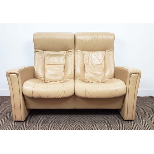 302 - STRESSLESS RECLINING SOFA, cream leather with twin reclining seats, 104cm H x 150cm W x 75cm D,   11... 