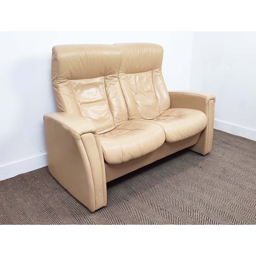 302 - STRESSLESS RECLINING SOFA, cream leather with twin reclining seats, 104cm H x 150cm W x 75cm D,   11... 