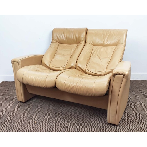 302 - STRESSLESS RECLINING SOFA, cream leather with twin reclining seats, 104cm H x 150cm W x 75cm D,   11... 