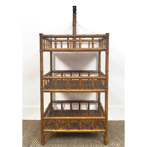 402 - OKA RATTAN STAND, 37cm D x 44cm W x 92cm H.