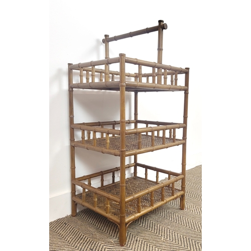 402 - OKA RATTAN STAND, 37cm D x 44cm W x 92cm H.