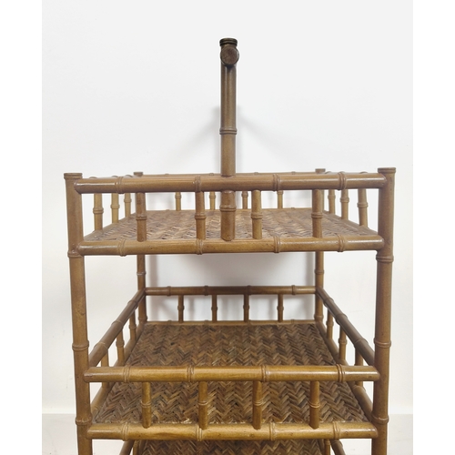 402 - OKA RATTAN STAND, 37cm D x 44cm W x 92cm H.