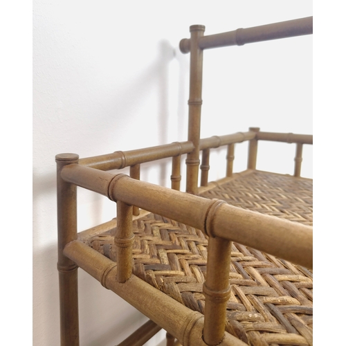 402 - OKA RATTAN STAND, 37cm D x 44cm W x 92cm H.