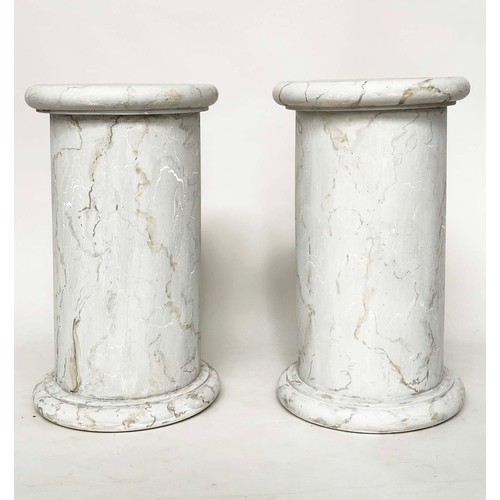 177 - COLUMNS, a pair, vintage neo-classical faux marble with circular tops and plinths, 38cm W x 66cm H. ... 