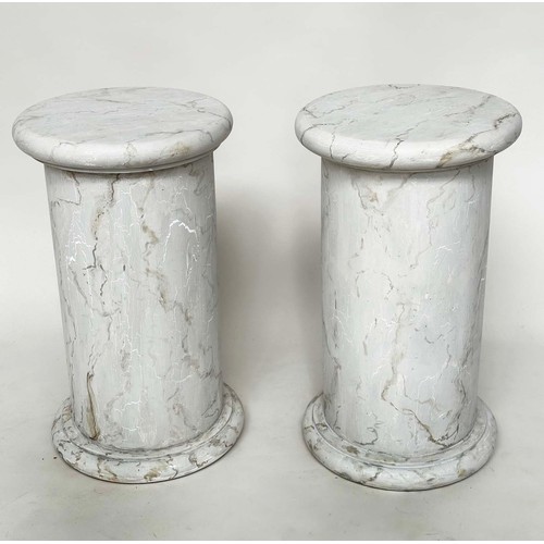 177 - COLUMNS, a pair, vintage neo-classical faux marble with circular tops and plinths, 38cm W x 66cm H. ... 