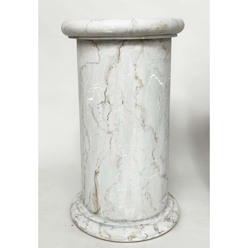 177 - COLUMNS, a pair, vintage neo-classical faux marble with circular tops and plinths, 38cm W x 66cm H. ... 