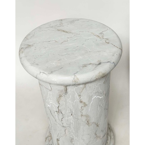 177 - COLUMNS, a pair, vintage neo-classical faux marble with circular tops and plinths, 38cm W x 66cm H. ... 